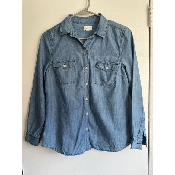 Old Navy XS Womens Jean Button Down Double Breasted Long Sleeve Blouse - Picture 1 of 3